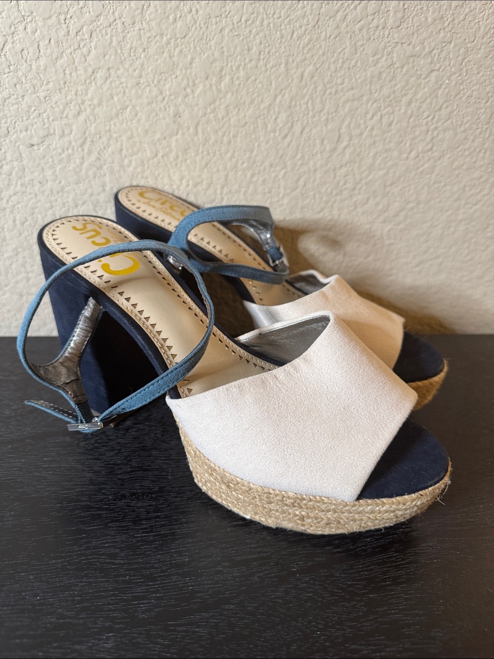 Circus by Sam Edelman Cream and Blue Espadrille Platform Sandals